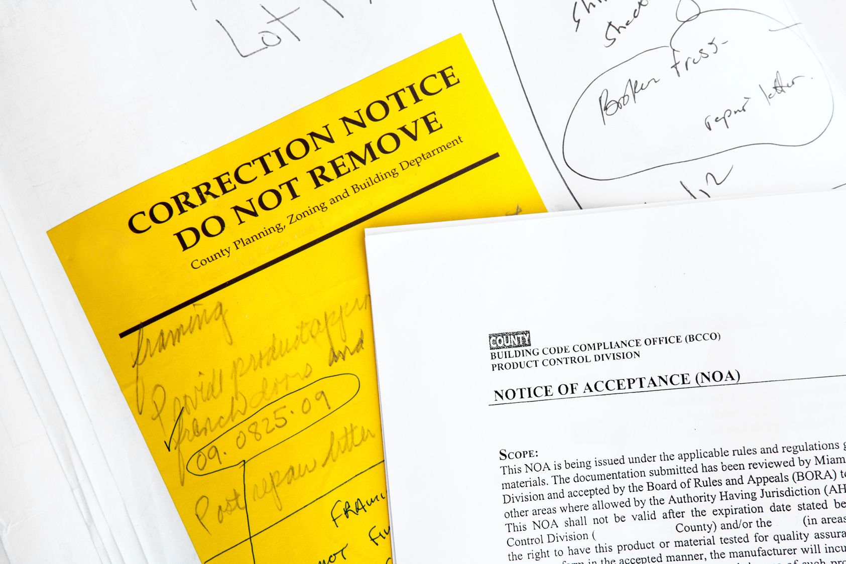 Construction:  Building Permit Correction and Acceptance Notice RM